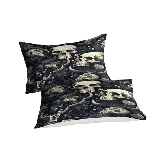 Funda de edredón de calavera 3D negra con fundas de almohada de microfibra 3