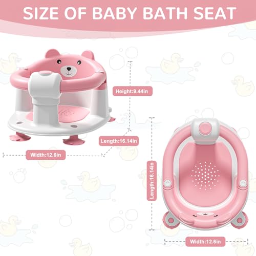 Image of Baby Bath Seat for Babies 6 Months & up, Non-Slip Toddler Bath Seats for Babies Sitting Up, Safe Infant & Newborn Bathtub Chair with 4 Suction Cups & Soft Cushion for Shower,Pink