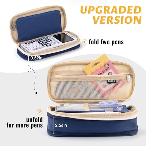 Image of EASTHILL Canvas Big Capacity Pencil Pen Case Office College School Large Storage High Capacity Bag Pouch Holder Box Organizer (Blue)