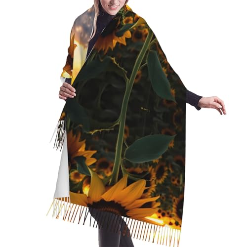 SamLng Bufanda con flecos de cachemira y girasol de granja para mujer, envoltura cálida, perfecta para vestidos de noche, clima frío y regalos