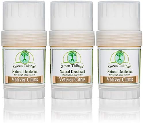 Green Tidings Natural Deodorant - Vetiver Citrus 1 oz. (3 Pack) - Extra Strength, All Day Protection - Vegan - Cruelty-Free - Aluminum Free - Paraben Free - Non-Toxic - Solid Lotion Bar Tube