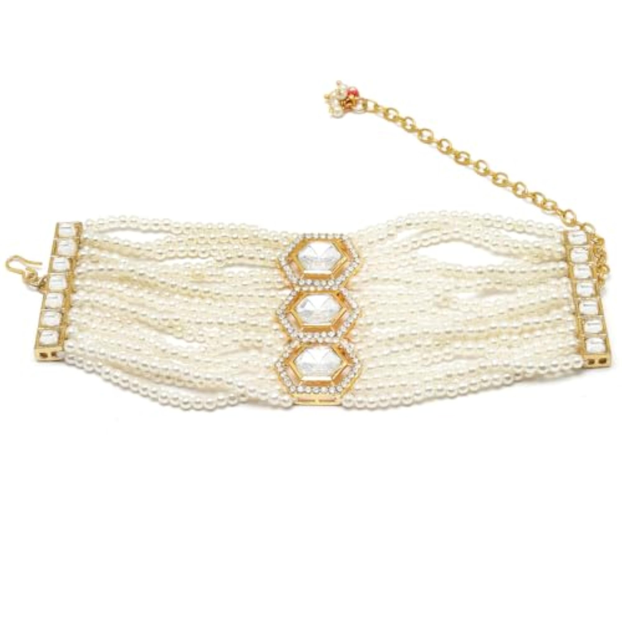 Plated Polki Kundan & Pearl Beaded Bracelet
