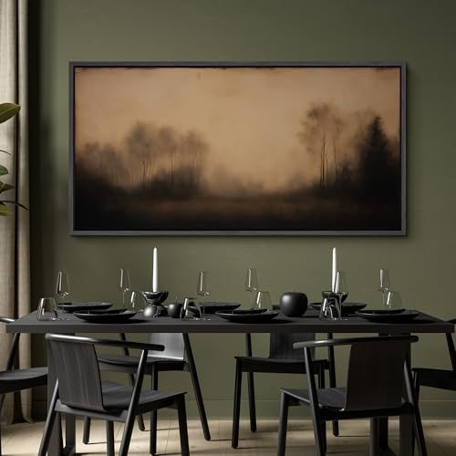 Image of MUDECOR Extra Large Framed Canvas Print Wall Art Misty Forest Trees Moody Brown Landscape Antique Retro Ready to Hang Painting for Living Room Bedroom Multi-Sizes - 60 inchx30 inch