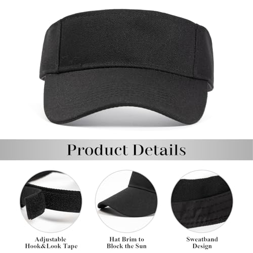 Sun Visors for Men Women, 3 Pcs Adjustment Sun Hats for Women and Ladies, Women's Ponytail Baseball Tennis Golf Ball Running Cycling Fishing Jogging Sports Caps, Black+White+Beige - Image 4