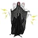 71'' Life Size Halloween Decorations, Halloween Skeleton with Light-Up Eyes & Sound Adjustable Arms Swaying Body Voice/Touch Sensing, Halloween Animatronics for Indoor/Outdoor Yard Lawn Decor, black