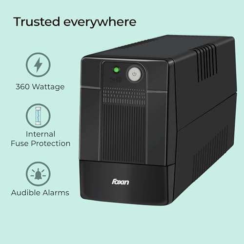 Image of Foxin UPS 600VA /360W Uninterrupted Power Supply System for Desktop, Home Office, Computers | AVR, Auto Restart & Generator Compatibility | Ideal Power Backup & Protection | BIS Certified
