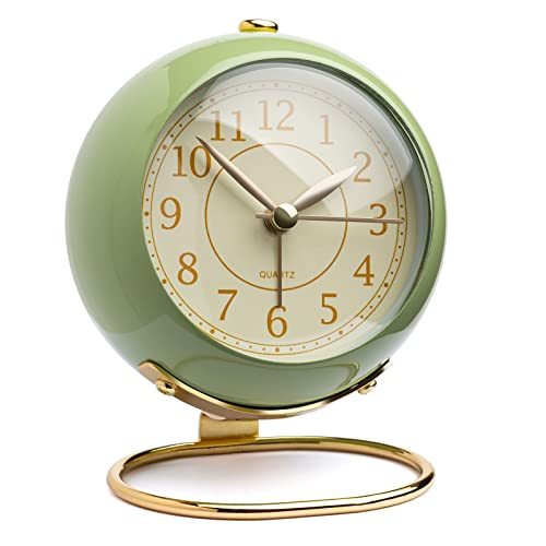 Small Desk Clock for Table, Non Ticking Retro Analog Vintage Alarm Clock, Modern Gold Clock for Bedroom Nightstand