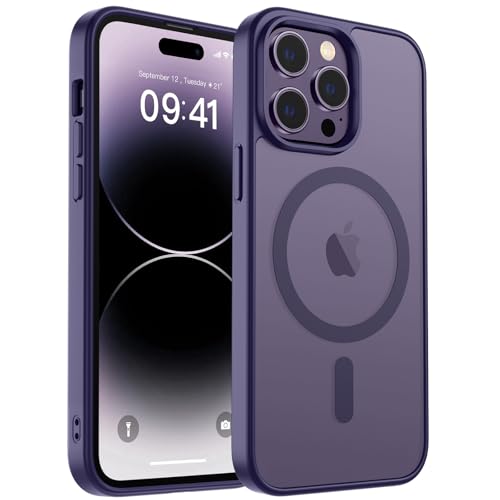 zapica Magnetic for iPhone 14 Pro Max Case [Compatible with MagSafe] [Military Grade Drop Protection] Translucent Matte Shockproof Anti-Scratch Phone Cover Dark Purple