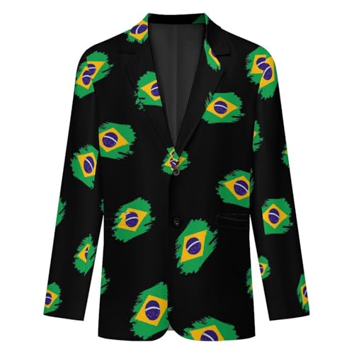 Brazil Flag Printed Men's Classic Fit Suits Funny Casual Stylish Two Button Blazer4