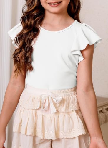 Image of blibean Girls Ruffle Short Sleeve Shirts Summer Tops Size 4-15Y