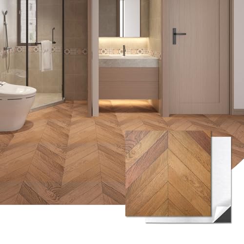 Image of Art3d 10-Pack Herringbone Peel and Stick Floor Tiles (10 Sq.Ft), Brown