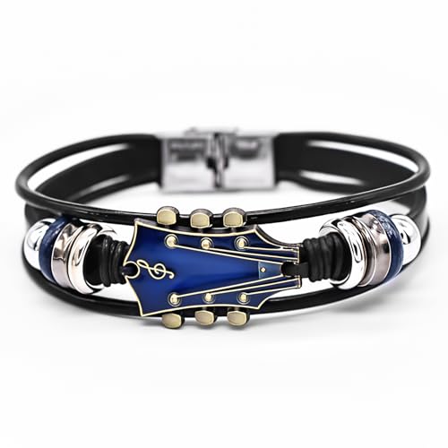 Retro Guitar Leather Bracelet for Man Women Unique Bead Braided Handmade Ethnic Tribal Cuff Multi-Layer Cords Wrap Music Shape Punk Rock Jewelry Gifts Wristband - Image 3