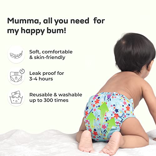Image of Mylo Leak Proof Baby Cloth Diaper Combo (3 Diaper & 3 Inserts) for 3 Months to 3 Years Babies | Oeko Tex Certified Washable & Reusable Baby Cloth Diaper | Free Size - Floral Print 3