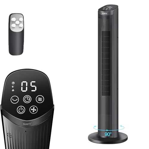 SHAWTY Ventilador De Torre,90°Oscilante Ventiladores 9m/s,40 Pulgadas 100cm Con Control Remoto,5 Velocidades Temporizador 12H,Silencioso y Portátil,Ideal...