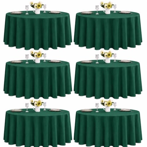 Image of 6-Pack Round 90-inch Blackish Green Table Cloths, Solid Stain and Wrinkle Resistant Circular Tablecloth, Premium Plain Weave Polyester Fabric Table Linen Covers for Hotel, Banquet