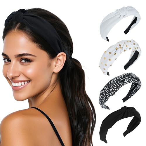 4PCS Knotted Headbands for Women Girls Non Slip Leopard Head Bands Top Knot Headband for Women Headband Hair Accessories