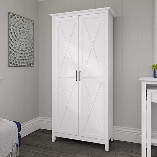 Bush Furniture Key West Tall Storage Cabinet With Doors In Pure White Oak #TOP1