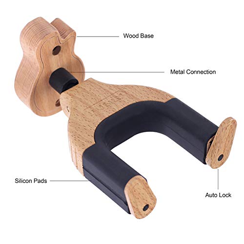 Guitar Wall Mount Auto Lock Guitar Holder Hook Guitar Wall Stand With Guitar Shape Hardwood Base Design Fits All Size Guitars & Electric Guitar Stands #TOP2