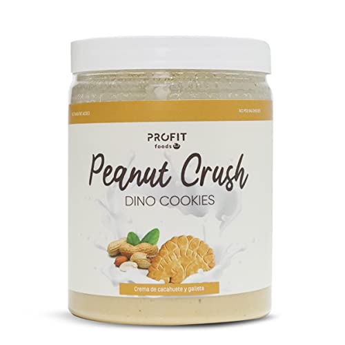 PROFIT - Crema de cacahuetes sabor galleta dino - 250 gramos - Con cacahuetes 100% naturales y leche desnatada - Textura cremosa - Sin azúcares añadidos ni aceite de palma - Libre de gluten.