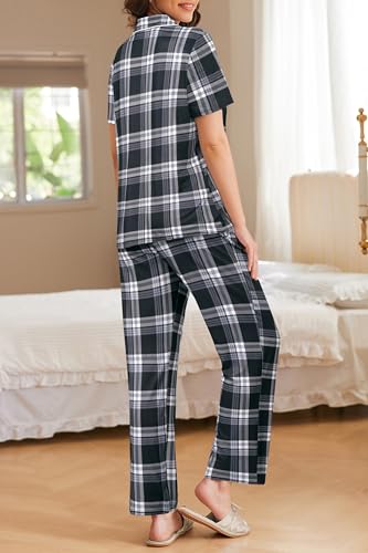 Image of Ekouaer Womens Pajamas Set Print PJs Soft Button Down Sleepwear Short Sleeve Lounge Set with Pockets