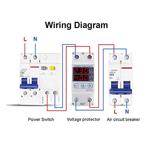 Protezione contro le sovratensioni 230 V, 40 A/63 A, 50/60 Hz, protezione da sovratensioni monofase, protezione automatica da sovratensioni con indicatore di tensione (40 A)