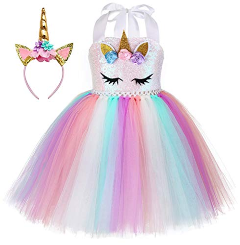 Vestido tutú de unicornio para niñas con diadema miniatura 1