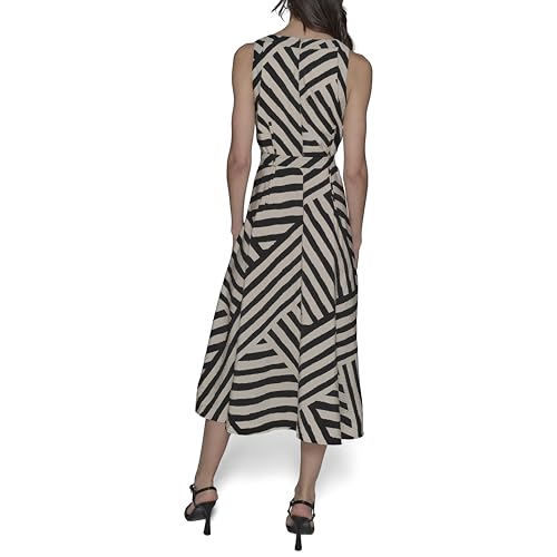 KARL LAGERFELD Women's Lined Belted Sleeveless Midi Dress4