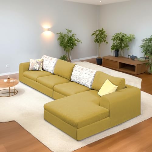 Image of Koza RHS 6 Seater L Shape Sofa Set for Living Room (Yellow Fabric) Premium Fabric Sofa