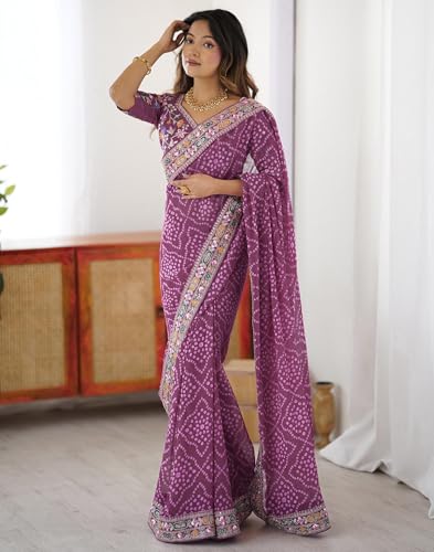 Image of SIRIL Women's Georgette Bandhani Printed Saree with Unstitched Blouse Piece