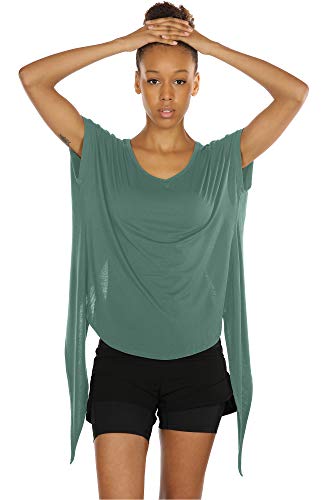 Icyzone Open Back Workout Tops For Women - Athletic Activewear T-Shirts Exercise Yoga Shirts(Pack Of 2) (S, Wine/Agate Green) #TOP1