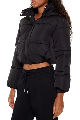 Forever 21 Black X-Large Hooded Cropped Puffer Jacket: Your Go-To Cozy Companion - Image 4