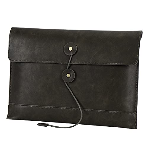 Image of men woman pu leather multifunction clutch documents sleeve A4 size manila file case envelope bag conference folder, Army Green 13.8 inch(L) x9.8 inch(H) x 0.2 inch(W)
