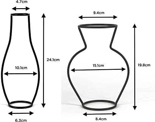 Silhouette Vase for Pampas Grass Set of 2 - Black Outline Vases for Flowers - Suitable as a Graveside Flower Holder - Metal Frame Minimalist Flower Vase for Dried or Artificial Flowers - Style 2