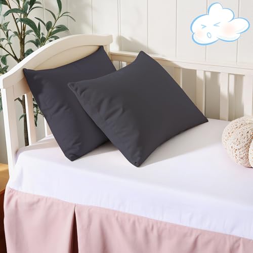 100% Cotton Soft Toddler Pillow Protectors with Invisible Zipper 13X18 Small Pillow Cases for Kids, 600 Thread Count Soft Pillow Cases, Dark Grey Color 2-Pack