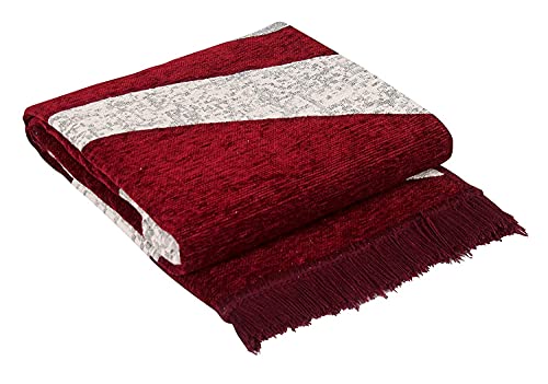 Image of Wave Design Rectangular Chenille Carpet, Maroon, 5X7 Feet | 210 Cm x 152 Cm, Sleek and Spacious, With Binding, For Living Room, Bedroom