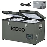 ICECO VL60 12V Dual Zone Portable Freezer, 63Qt 12 Volt Refrigerator Powered by SECOP, 0°-50°F, 12/24VDC&110-240VAC, 12v Fridge Electric Cooler Refrigerator For Car&Indoor, with Extension DC Cable