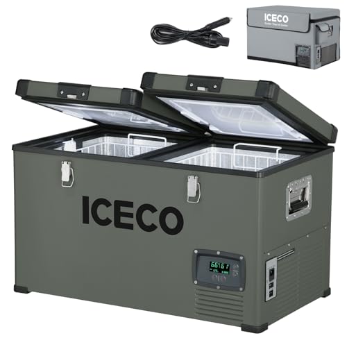 Image of ICECO VL60 12V Dual Zone Portable Freezer, 63Qt 12 Volt Refrigerator Powered by SECOP, 0-50F, 12 /24VDC&110-240VAC, 12v Fridge Electric Cooler Refrigerator For Car&Indoor, with Extension DC Cable