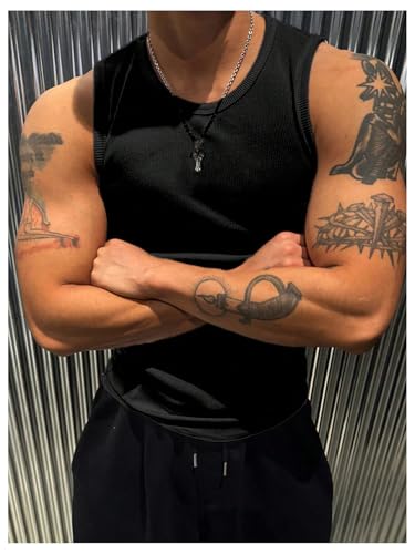 Men's Ribbed Sleeveless Tank Tops Crew Neck Slim Fit Gym Work Tank Undershirts Summer Tops3