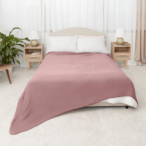 Image of Comfy Cubs Muslin Blanket for Adults Queen 90 inch x 90 inch - 6 Layer Soft, Breathable & Lightweight Muslin Adult Blanket - Machine Washable & Designed in The US Bedding for All Seasons - Mauve