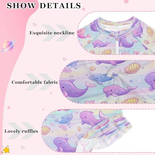 Cute Purple Dolphin A Girls Long Sleeve Swimsuits One Piece Zipper Bathing Suit UPF 50+ Rashguard Swimwear4