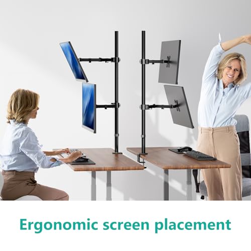 Image of WALI Stacked Monitor Mount, Dual Monitor Stand Vertical for 2 Computer Screens Max 27'', Vertical Monitor Mount for Desk Holds up to 22lbs with Mounting Holes 75 /100mm (M12XXL), Black
