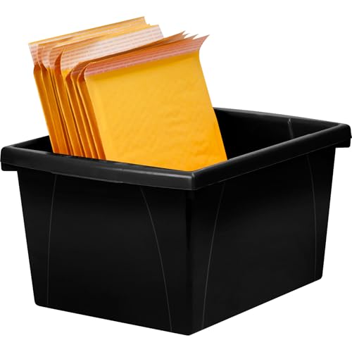 Image of Storex 4 Gallon (15L) Classroom Storage Bin, Black, With Lid