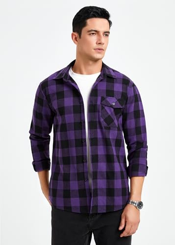 HISDERN Flannel Shirt for Men Casual Mens Flannel Shirts Long Sleeve Plaid Button Down Shirt Regular Fit Fall Winter4