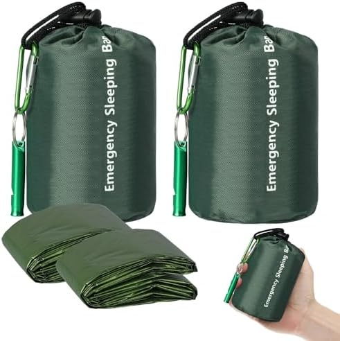 EEEKit 2 Paquetes Saco de Dormir de Emergencia, Saco de Vivac Térmico Ligero e Impermeable, Mantas de Supervivencia Saco de Nailon Portátil para Acampar, IR de Excursión, al Aire Libre