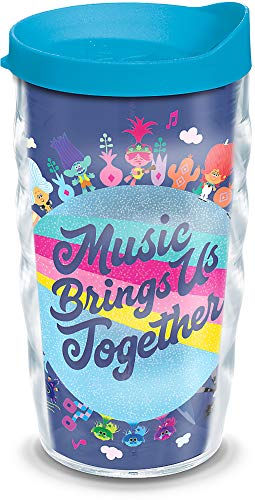 Tervis DreamWorks Trolls – Gobelet isotherme avec enveloppe et couvercle turquoise, 300 ml, ondulé, transparent