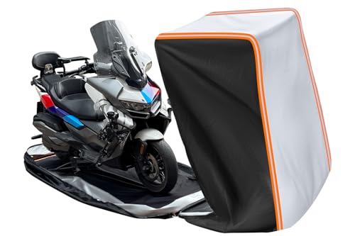 FJWDSC Full Enclosed Motorcycle Cover Waterproof Outdoor/Indoor Storage Waterproof Motorcycle Cover Heavy Duty with Reflective Strips Fits Moped/Scooter Motorcycles Length up to 86.5"（Black+Sliver）