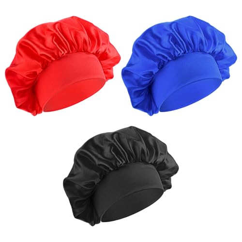 3 Pcs Satin Kid Bonnets Child Sleeping Cap Girl Silk Sleeping Hat Boy Elastic Wide Band Bonnet Soft Breathable Sleep Cap Colorful Night Hats for Children Natural Long Short Hair Overnight