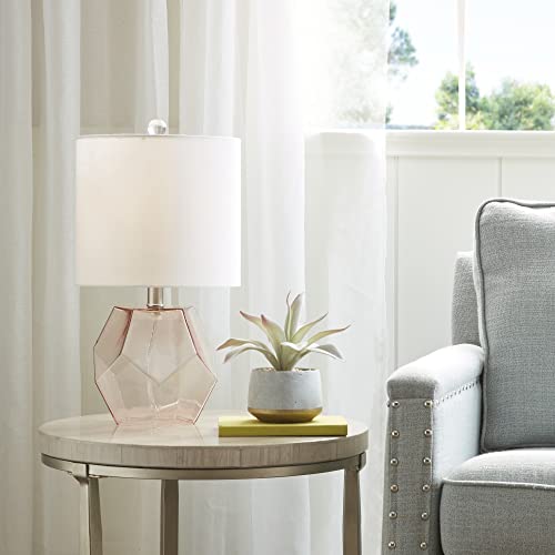 510 Design Bella Glass Table Lamps For Bedroom, Nightstand Light With Cotton Blend Fabric Shade, Rotary Switch, 60" Corded, 60W Bulb, Transitional, Contemporary, Used At Desk Side, Living Space - Pink #TOP2