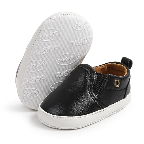 COSANKIM Baby Boys Girls Shoes Lace Up PU Leather Infant Sneakers Non Slip Rubber Sole Newborn Loafers Toddler First Walker Crib Shoes (0-18 Months)(07 Black,12-18 Months)