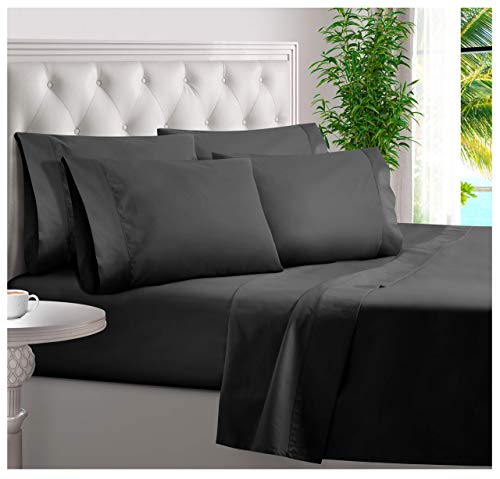 6 Piece Bamboo Sheets 100% Organic Bamboo Sheets Bamboo Bed Sheets Cooling Sheets Deep Pocket Bed Sheets Queen Size, Black